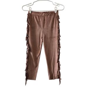Hayden Girls Boho Western Faux Suede Fringe Pull On Pants Brown Large